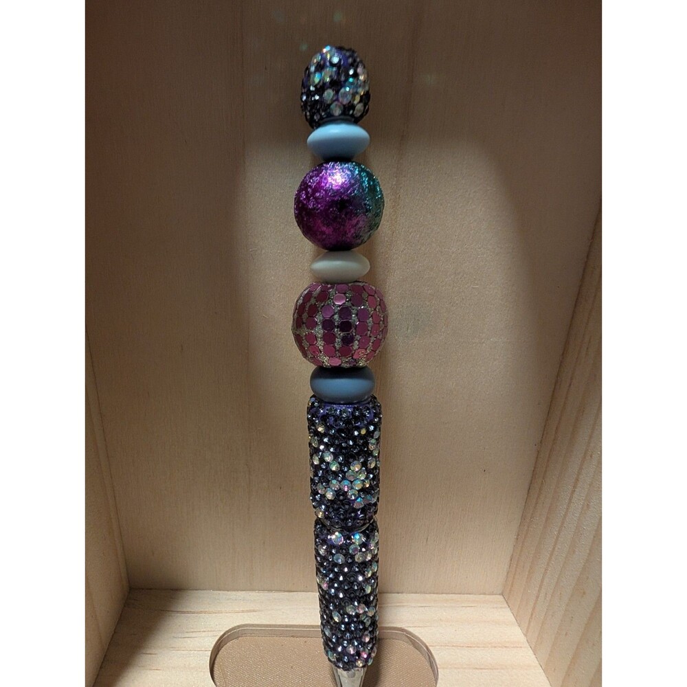 Pink Rhinestone Metallic Beaded Pen Handmade Purple Ab Rhinestone Mett Pen White